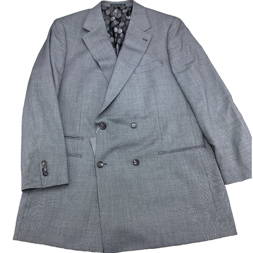 Indochino Blazer Men 45 Gray Birdseye Newbury Wool Double Breasted Bespoke‎